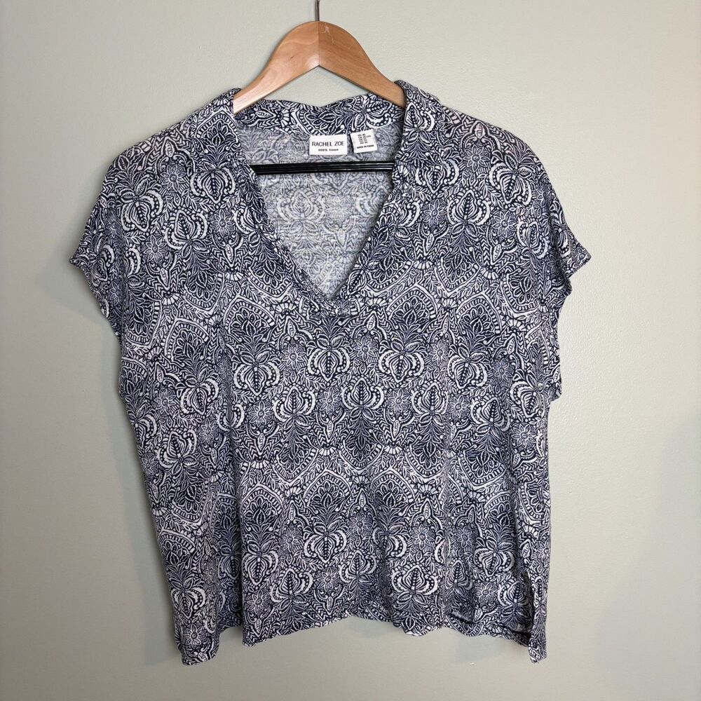Rachel Zoe 100% Linen Top Womens XL Floral Coastal Beachy Preppy Lightweight